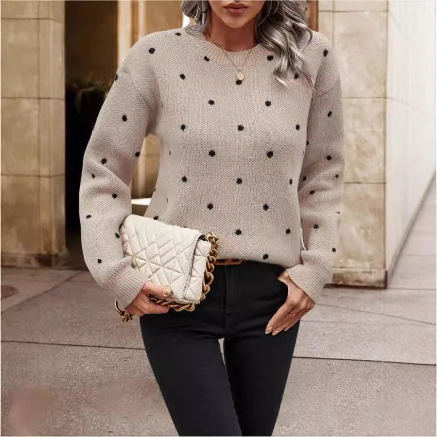 Pull jacquard Ă  pois Ă  col rond