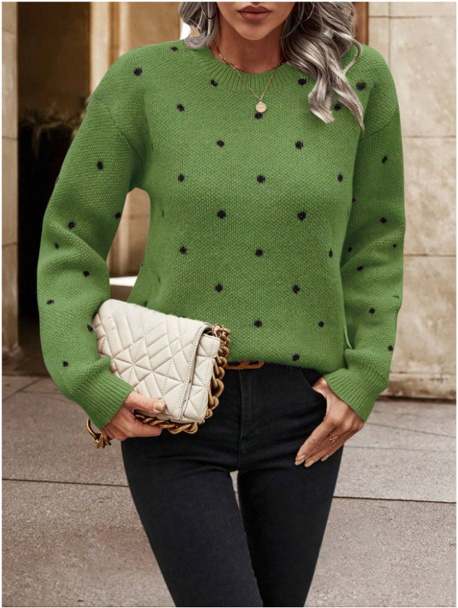 Pull jacquard Ă  pois Ă  col rond