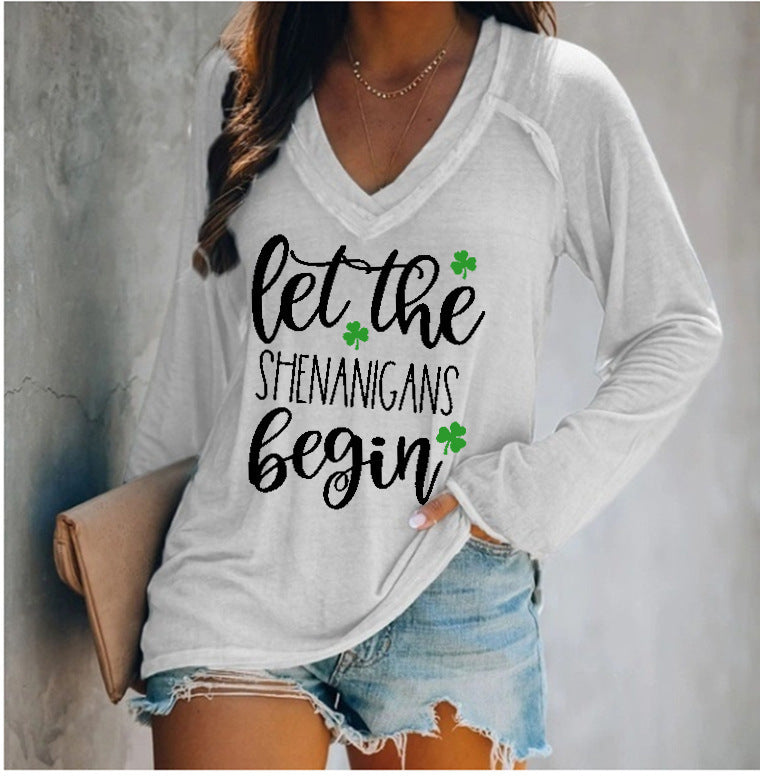 T-shirt Décontracté à Manches Longues et Col V