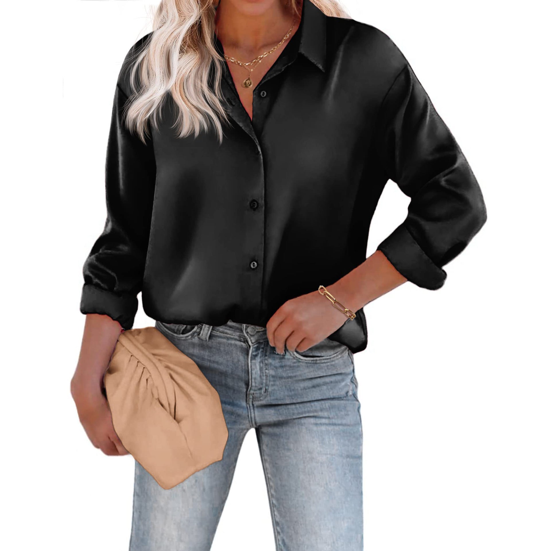 Chemise boutonnée en satin de soie