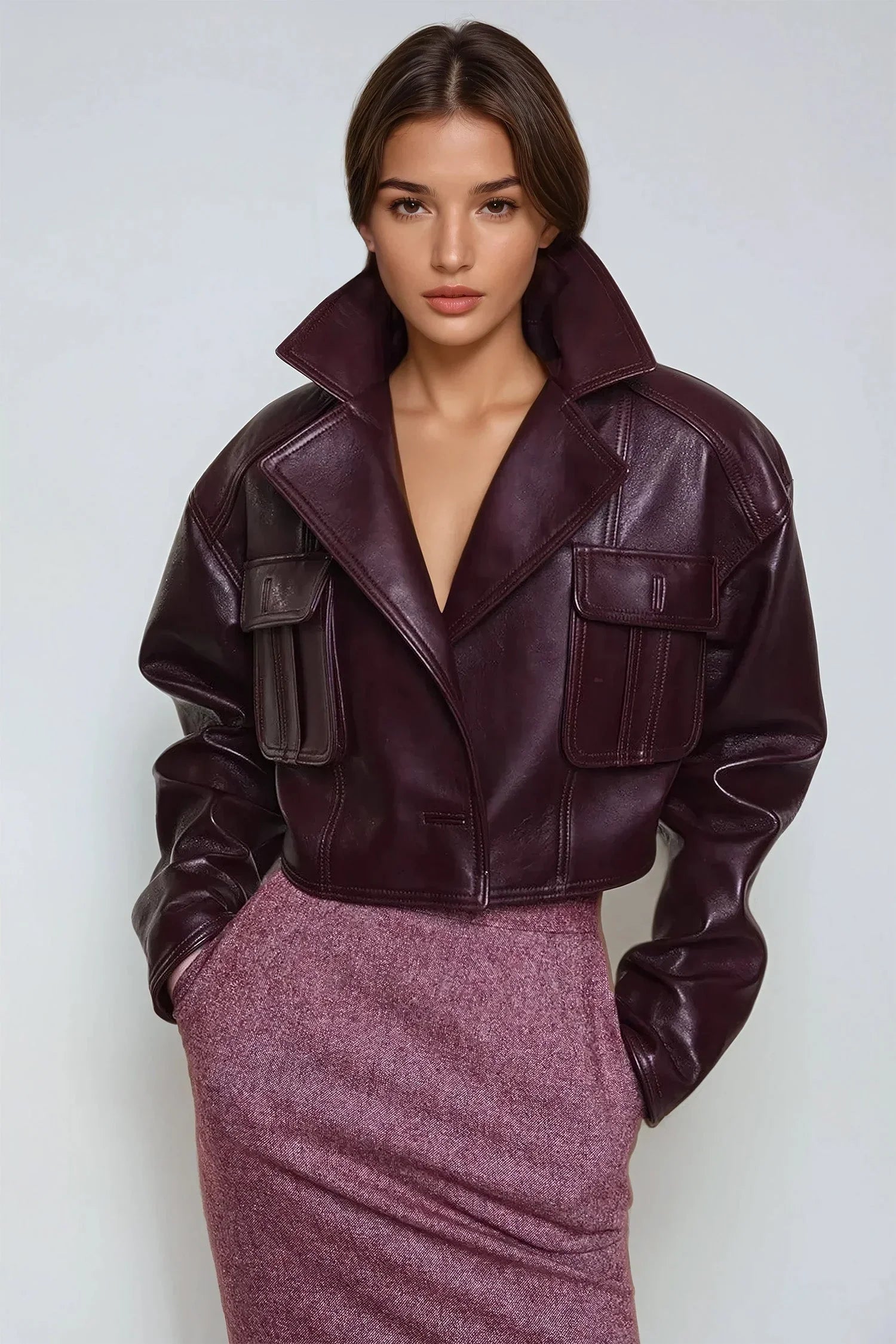 Blouson Cuir Patchwork Femme Tendance