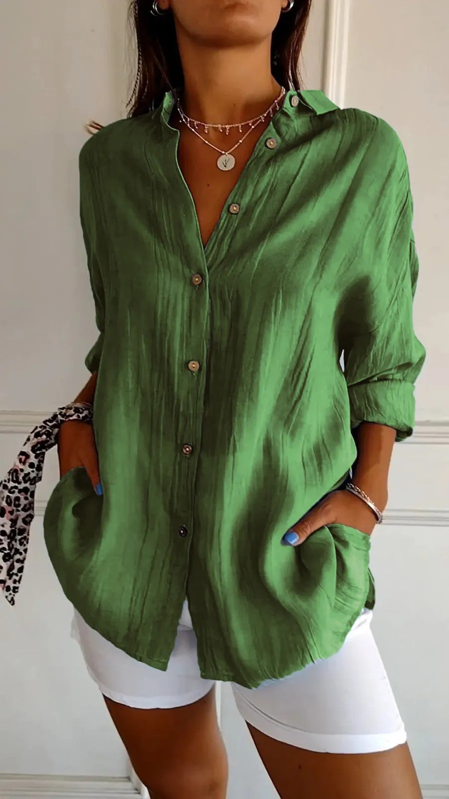 Chemise chic plissée à manches longues