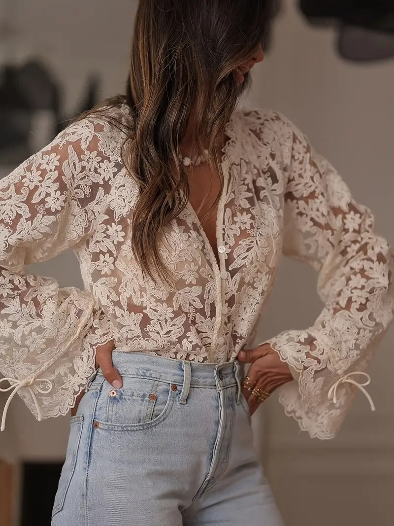 Chemisier Mode en Dentelle Florale Brodée