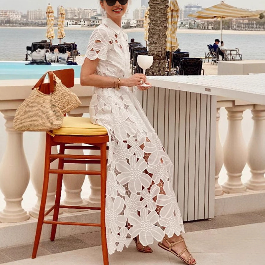 Robe Décontractée en Dentelle avec Cardigan – Style Boutonné Chic