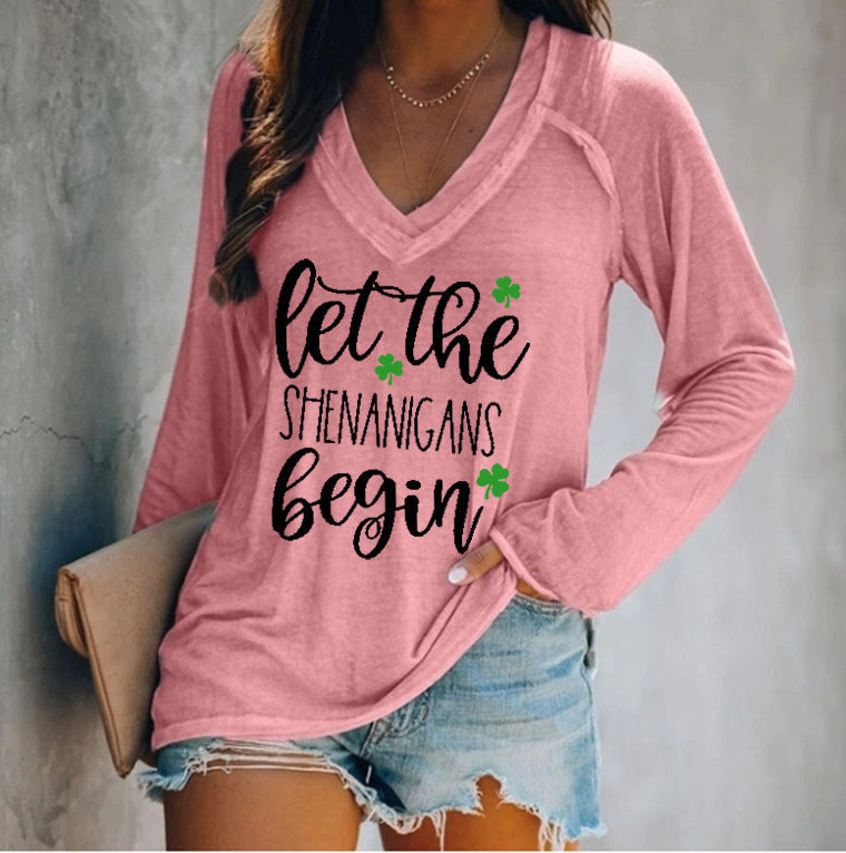 T-shirt Décontracté à Manches Longues et Col V
