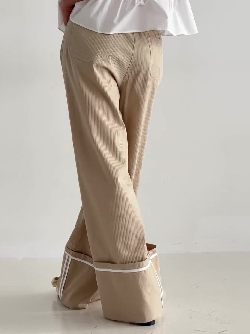 Pantalon Kaki Taille Haute à Jambes Larges