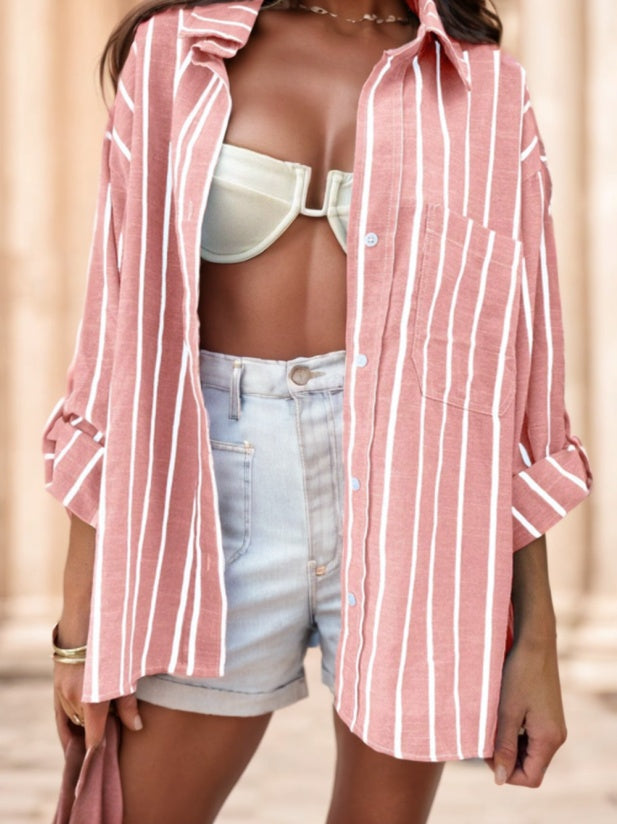 Blouse Femme Rayée Décontractée à Manches Raglan