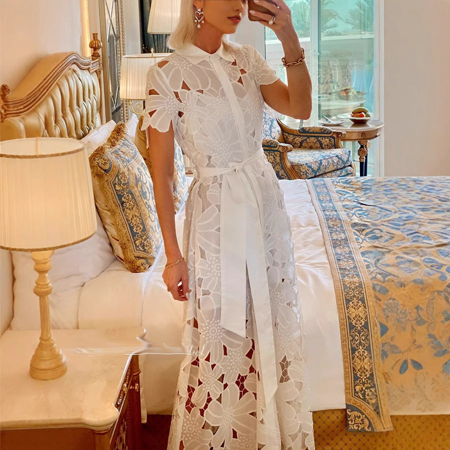 Robe Décontractée en Dentelle avec Cardigan – Style Boutonné Chic