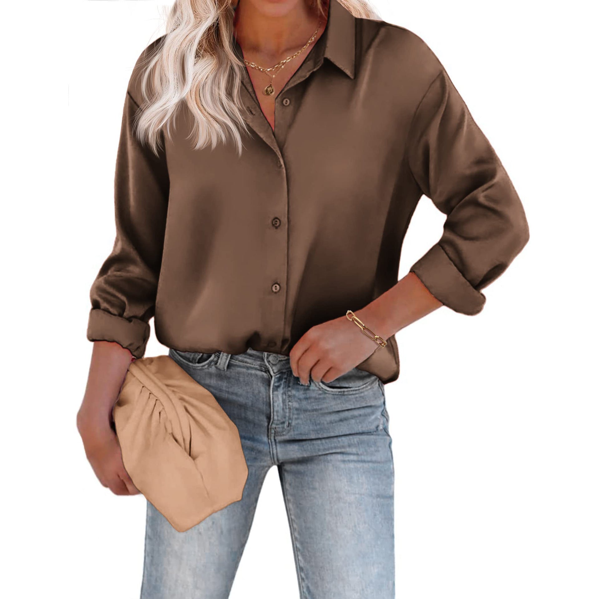 Chemise boutonnée en satin de soie