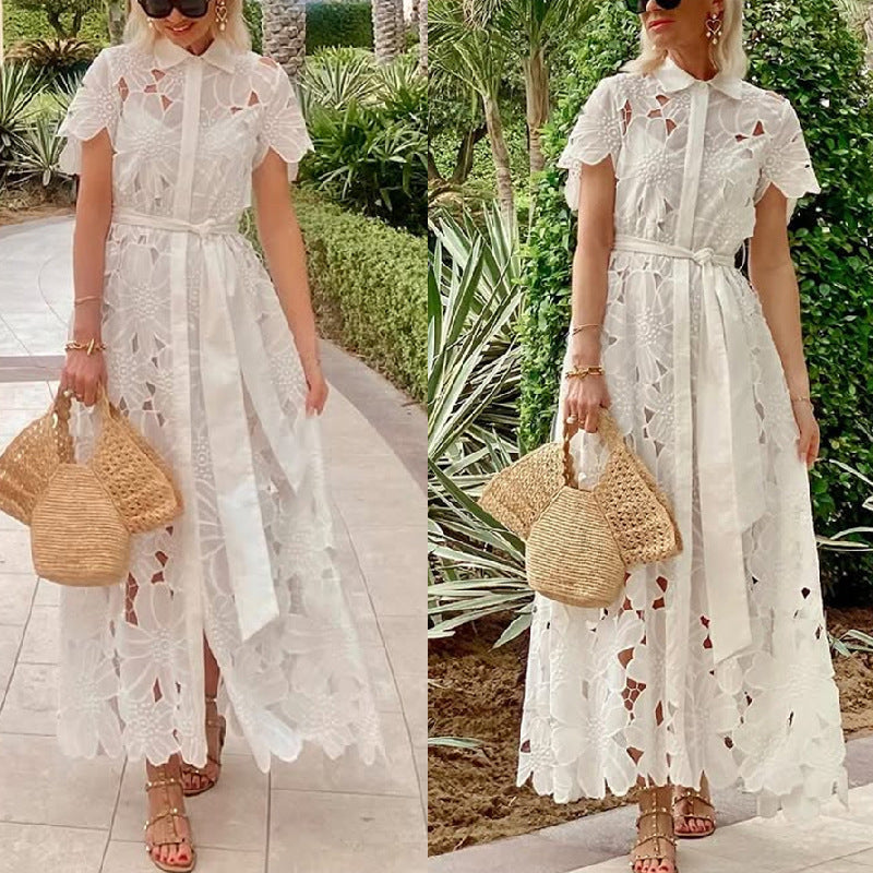 Robe Décontractée en Dentelle avec Cardigan – Style Boutonné Chic