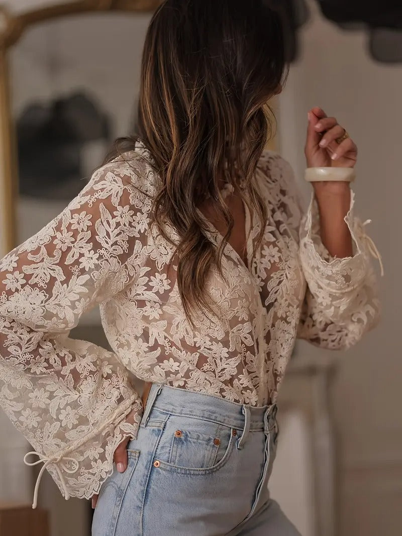 Chemisier Mode en Dentelle Florale Brodée
