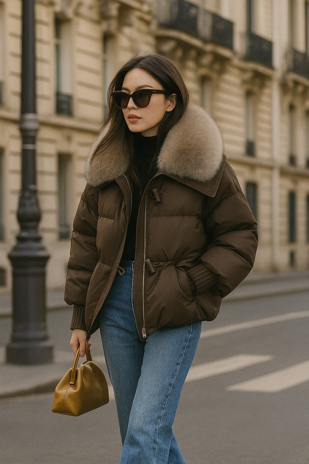 Doudoune en coton Courte Rembourrée I Col Fourrure Hiver