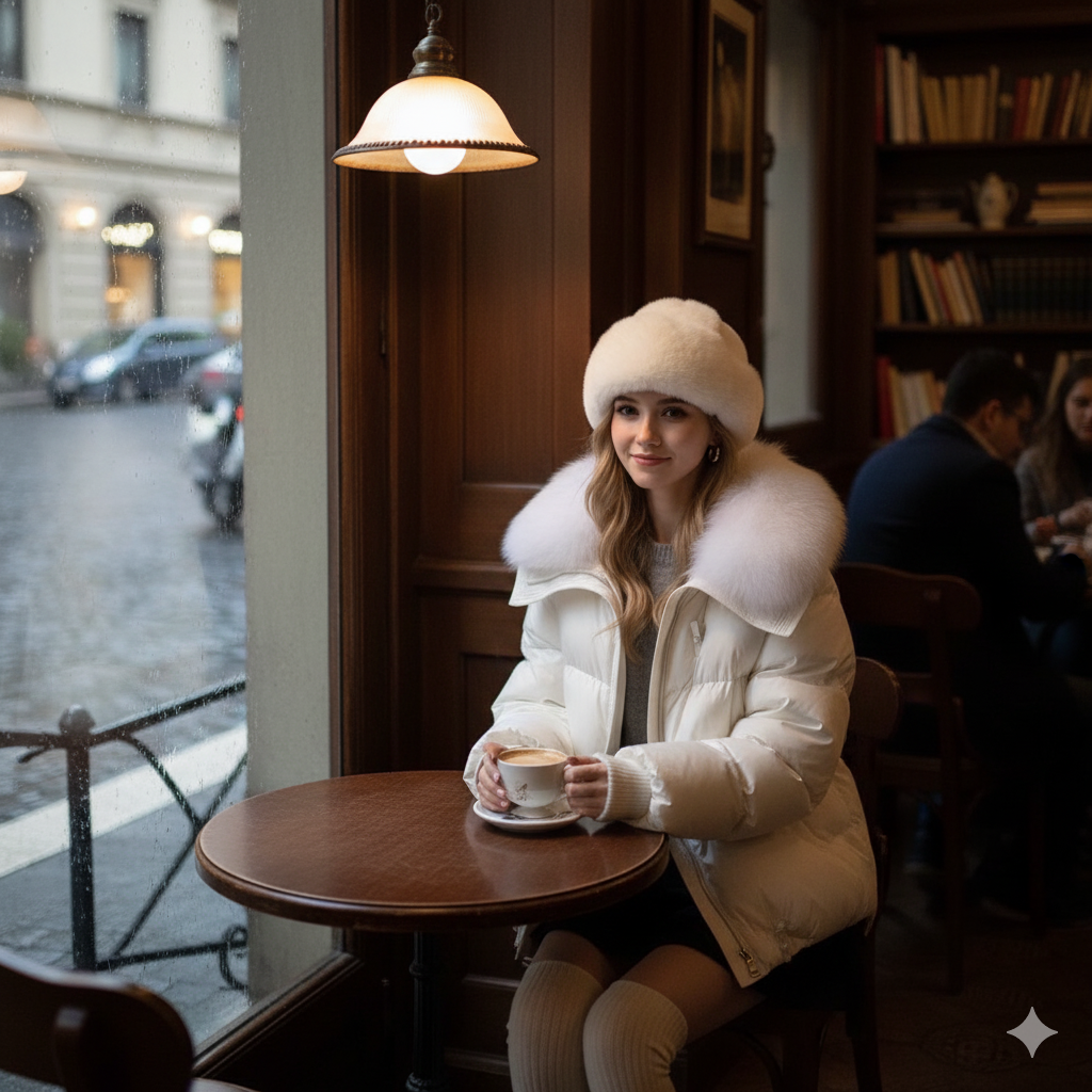Doudoune en coton Courte Rembourrée – Col Fourrure Hiver