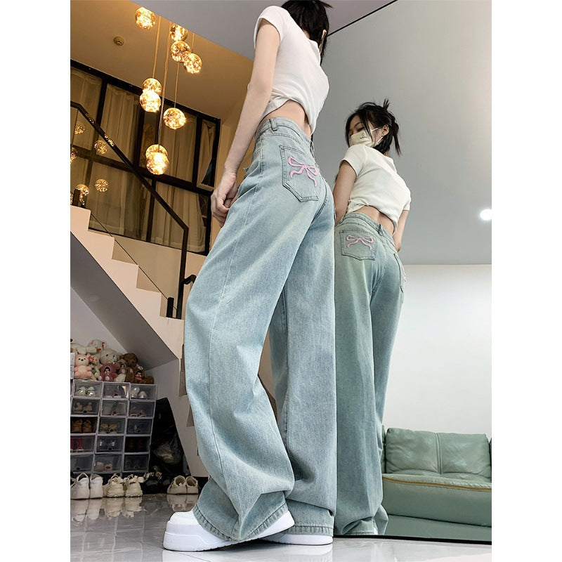 Jeans Brodés avec Nœud Design