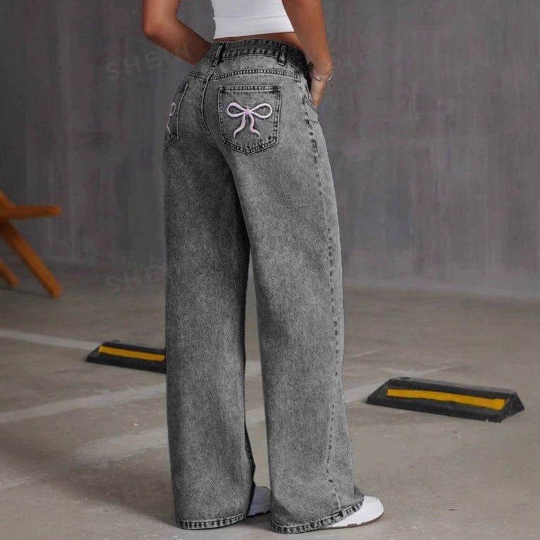 Jean Vintage Brodé, Pantalon Droit