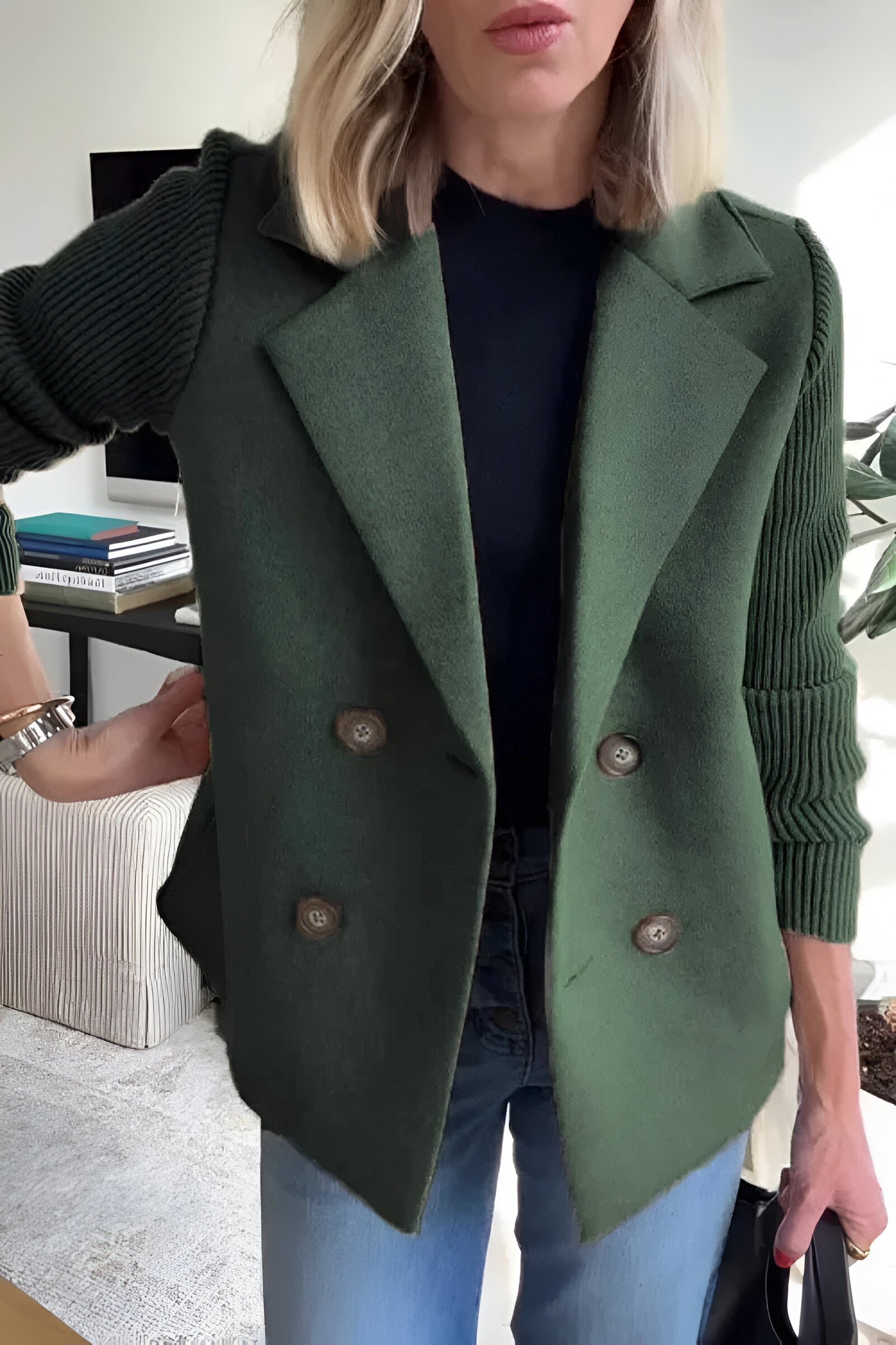 Veste Croisée à Manches Tricotée