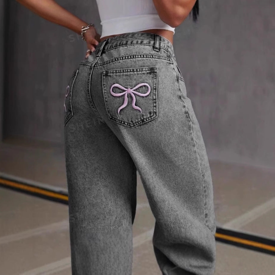 Jean Vintage Brodé, Pantalon Droit