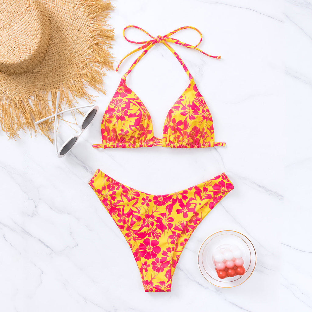 Bikini Triangle Sexy à Imprimé Tropical