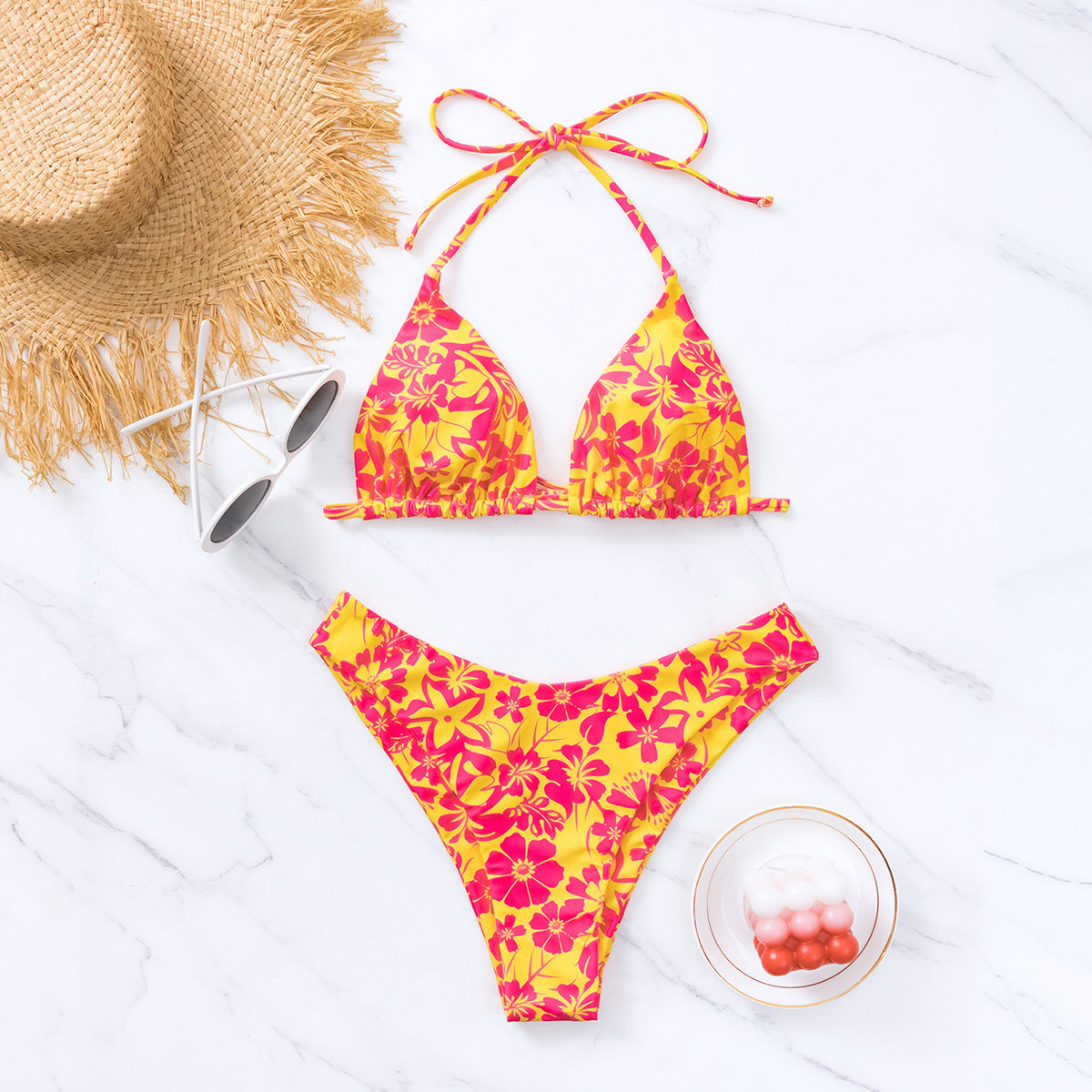 Bikini Triangle Sexy à Imprimé Tropical