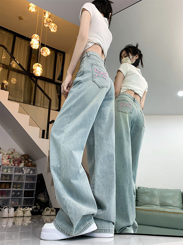 Jeans Brodés avec Nœud Design