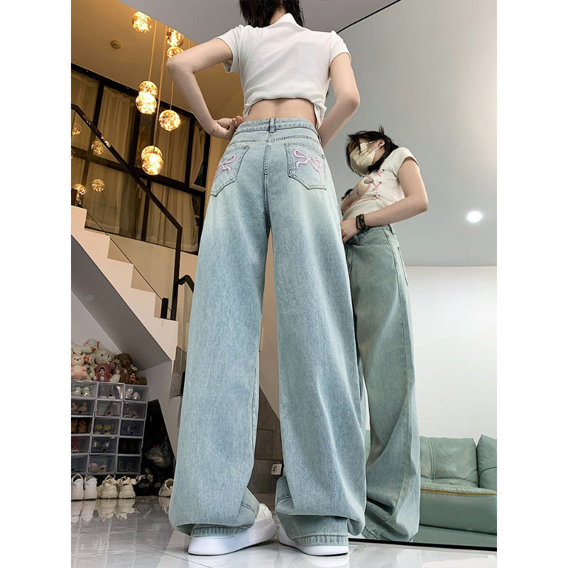 Jeans Brodés avec Nœud Design