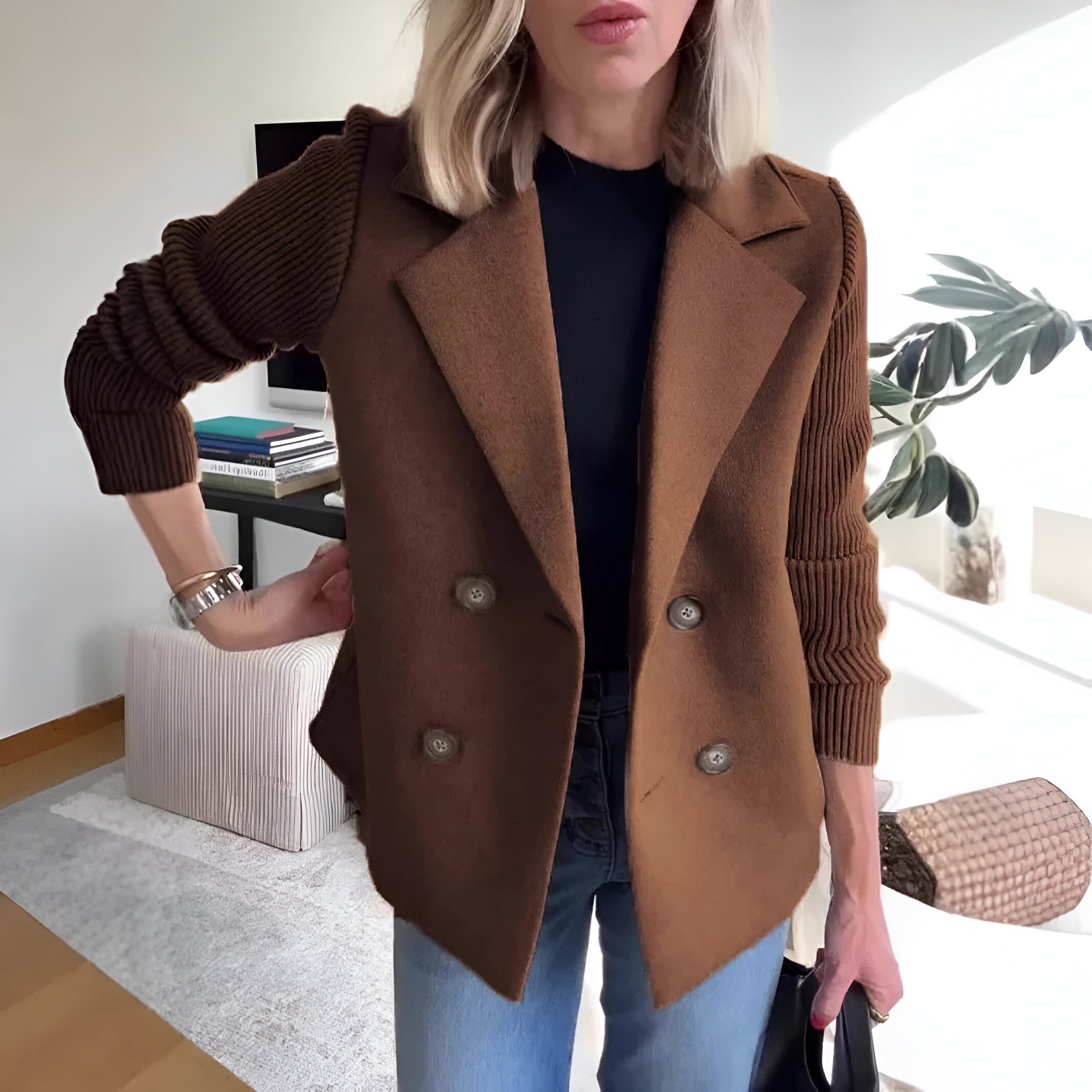 Veste Croisée à Manches Tricotée