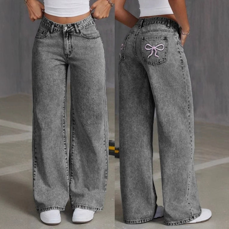 Jean Vintage Brodé, Pantalon Droit