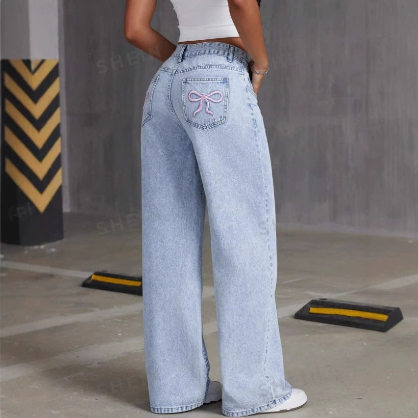 Jean Vintage Brodé, Pantalon Droit