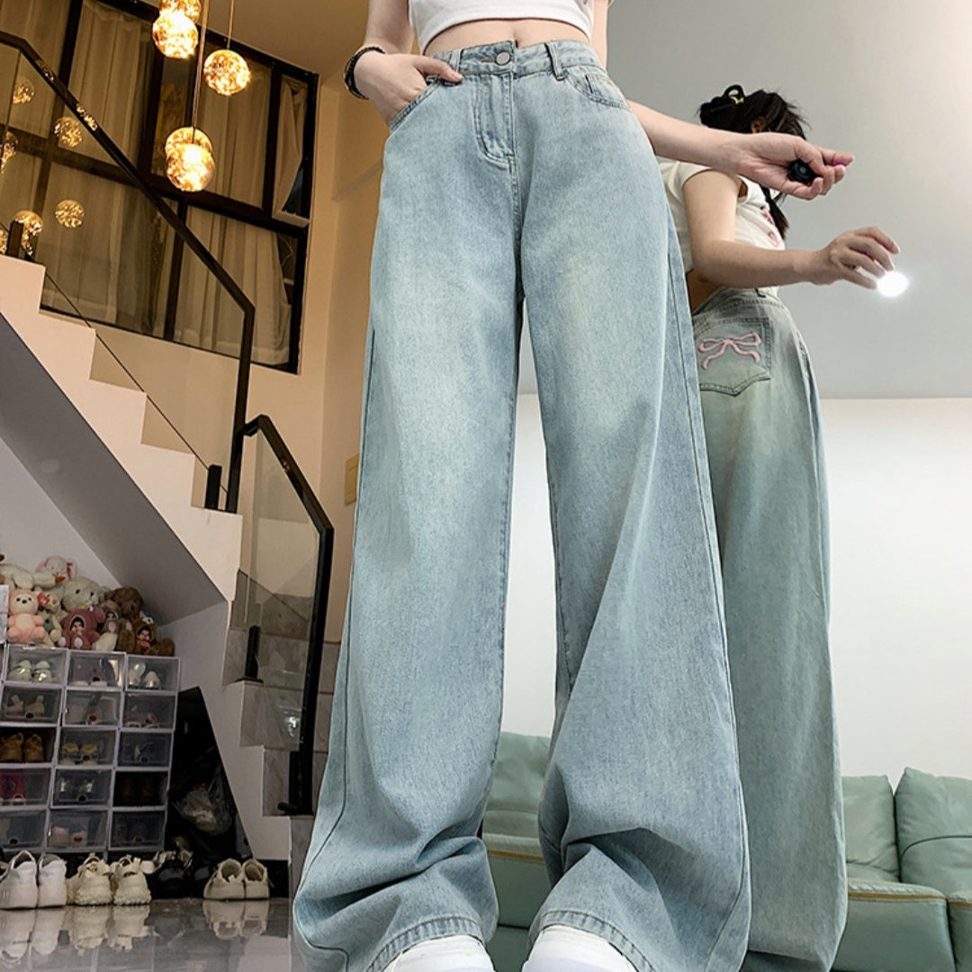 Jeans Brodés avec Nœud Design