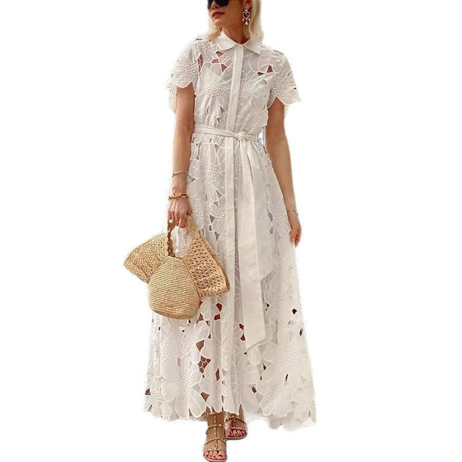 Robe Décontractée en Dentelle avec Cardigan – Style Boutonné Chic