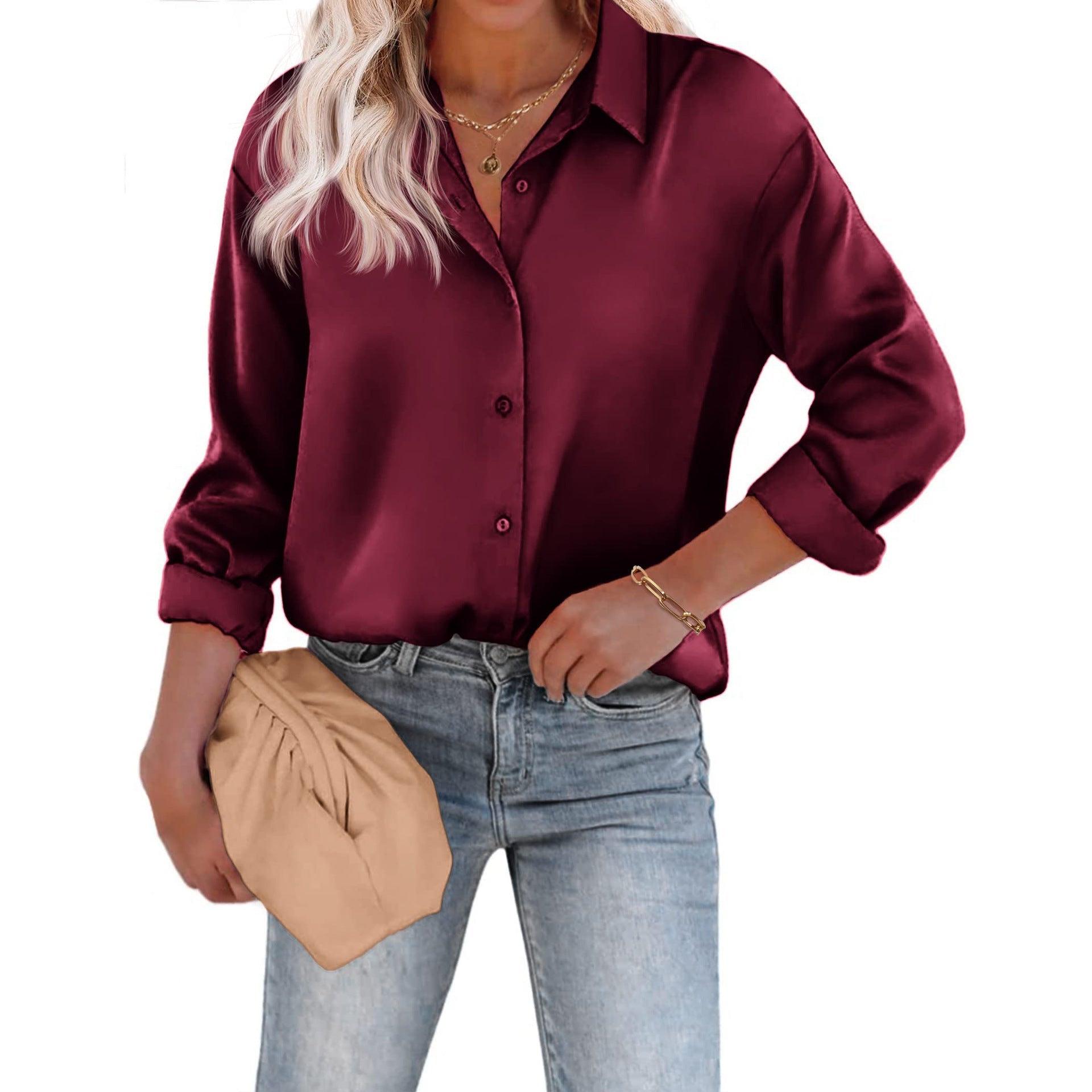 Chemise boutonnée en satin de soie