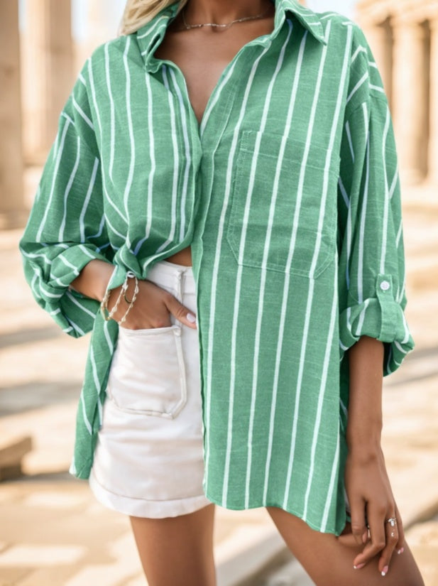 Blouse Femme Rayée Décontractée à Manches Raglan