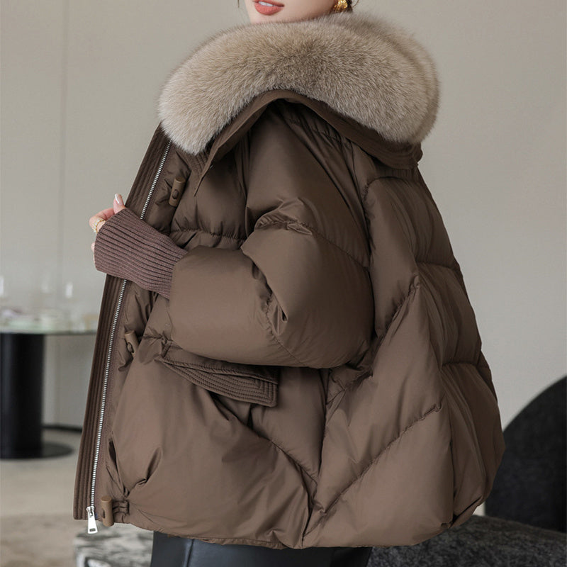 Doudoune en coton Courte Rembourrée – Col Fourrure Hiver