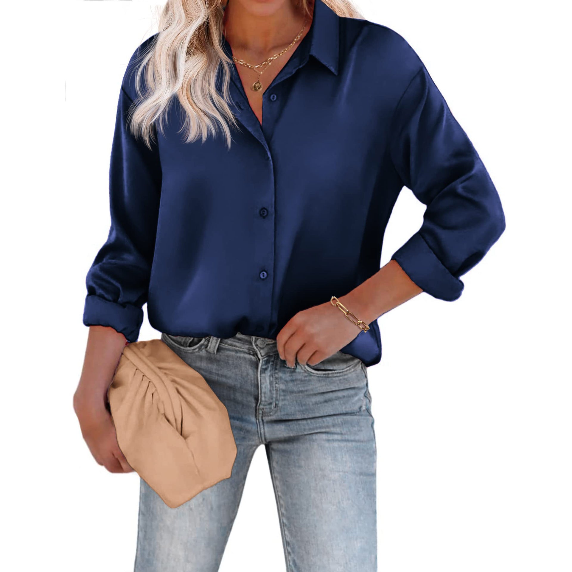 Chemise boutonnée en satin de soie