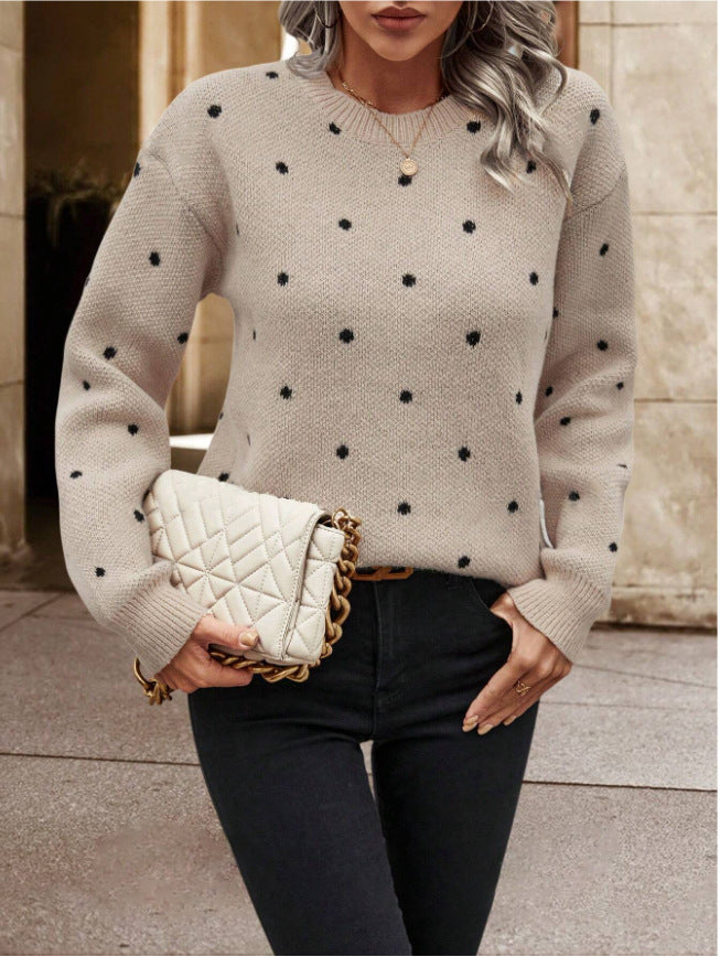 Pull jacquard à pois à col rond